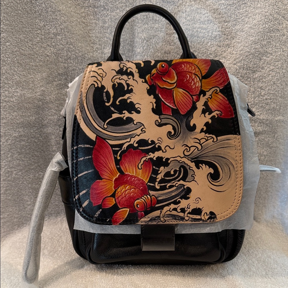 Genuine Leather Backpack for Women Hand Painted Knapsack Purse